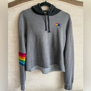 Aviator Nation rainbow stripe crop hoodie sweatshirt M